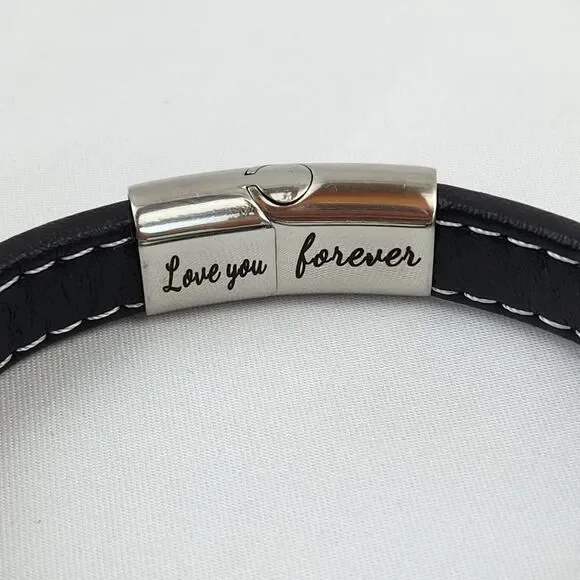 🔸️NIB Black "To My Man" Braided Leather Infinity Knot Cuff Bracelet 7.8" - Picture 9 of 11